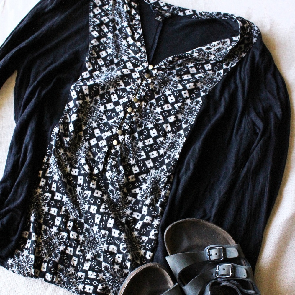 LUCKY BRAND Printed Pullover Brass Button Top